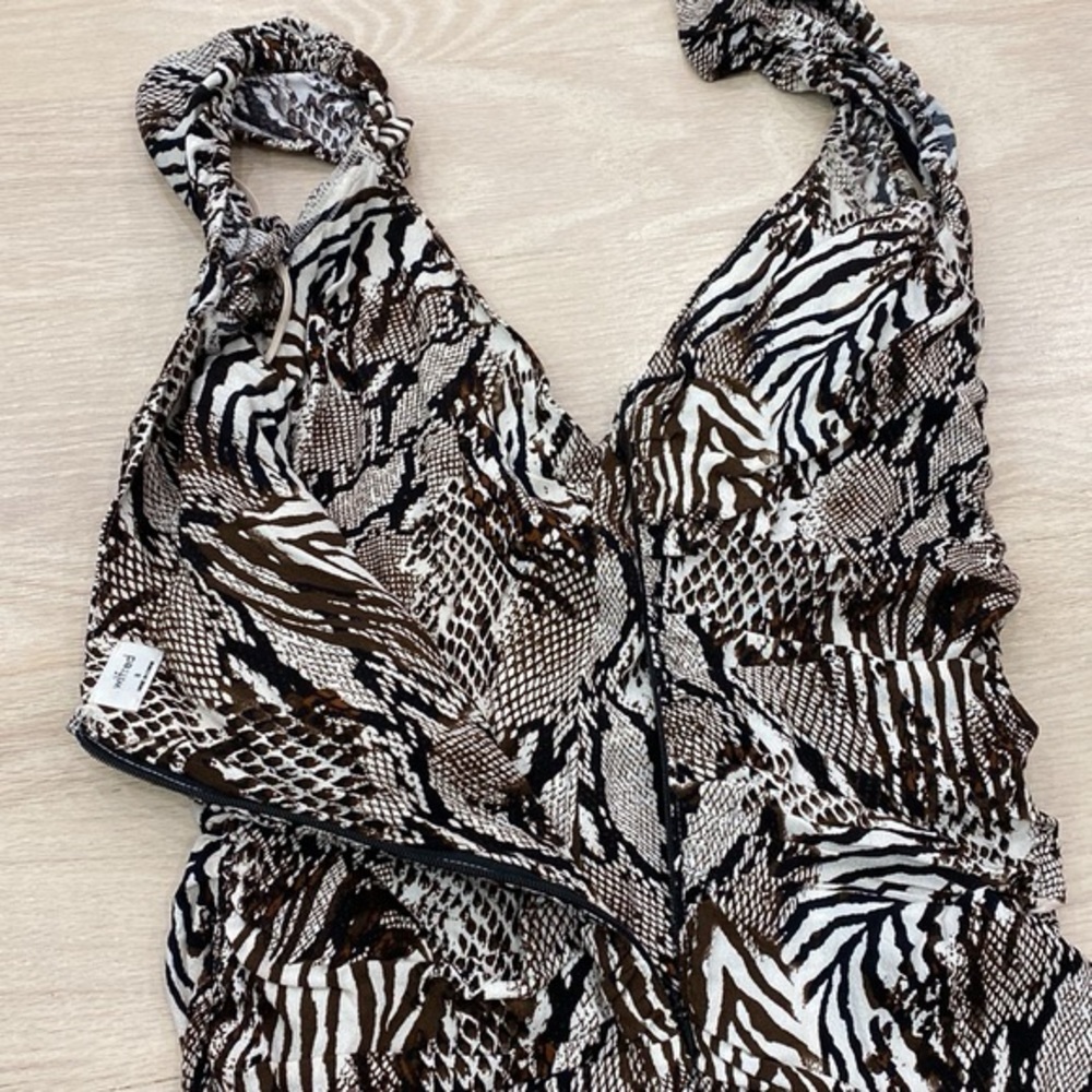 Wilfred By Aritzia  Brown amp White MultiAnimal Print Ruched Bodycon Dress - Picture 6 of 6